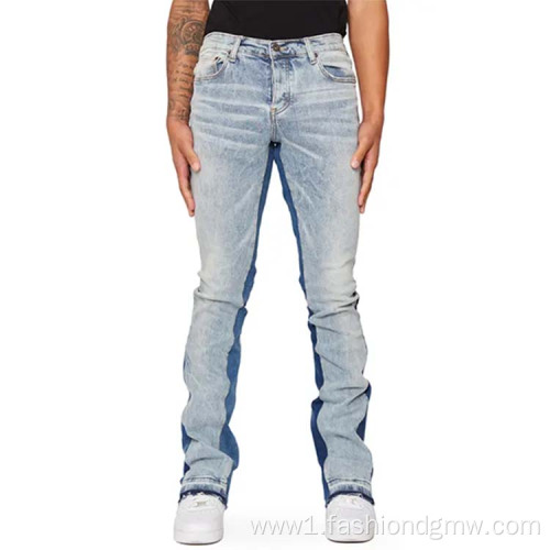 Slim Fit Hip Hop Flared Patchwork Stacked Jeans